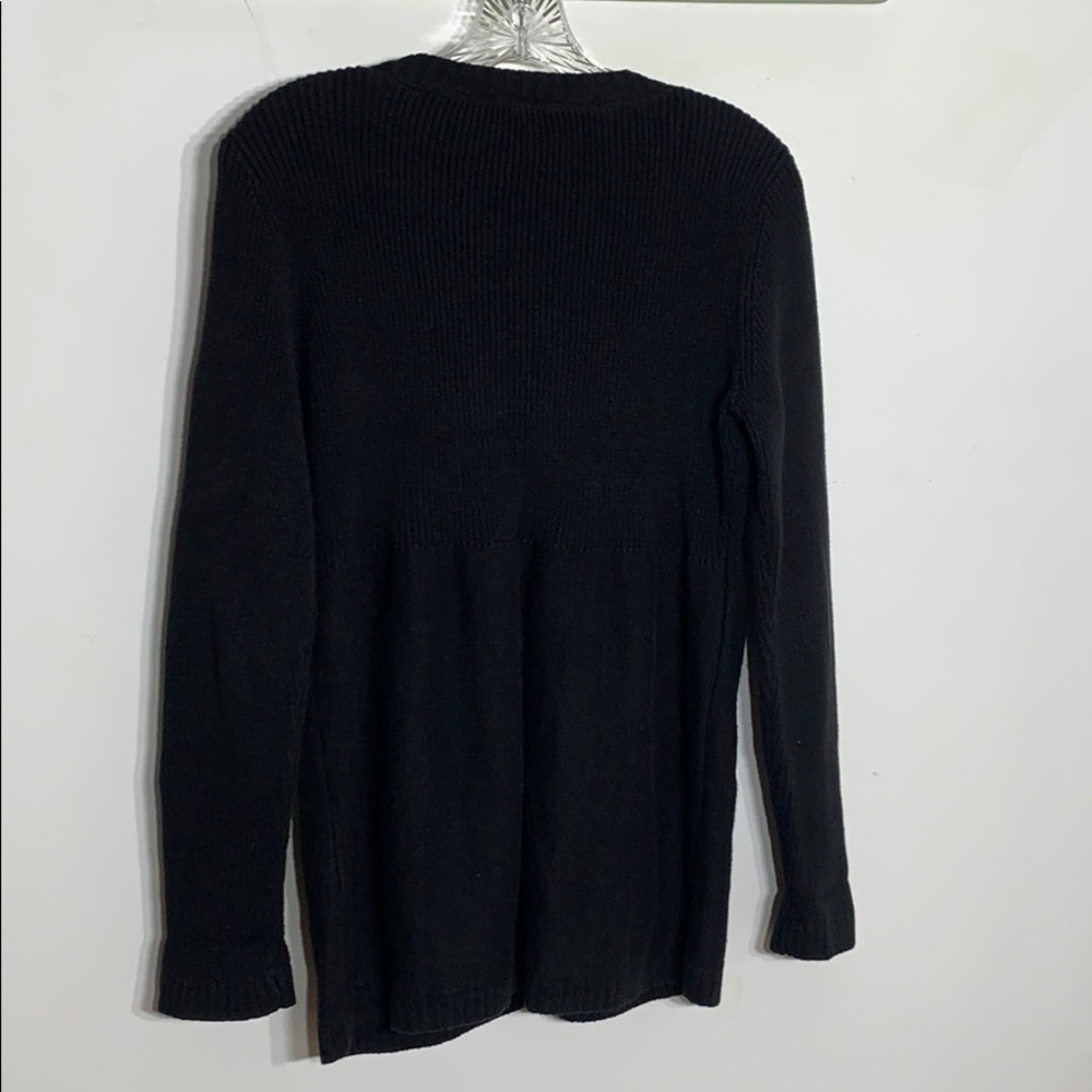 LAxcess Liz Claiborne Black Knit cardigan hand painted flower button down top - Picture 5 of 8